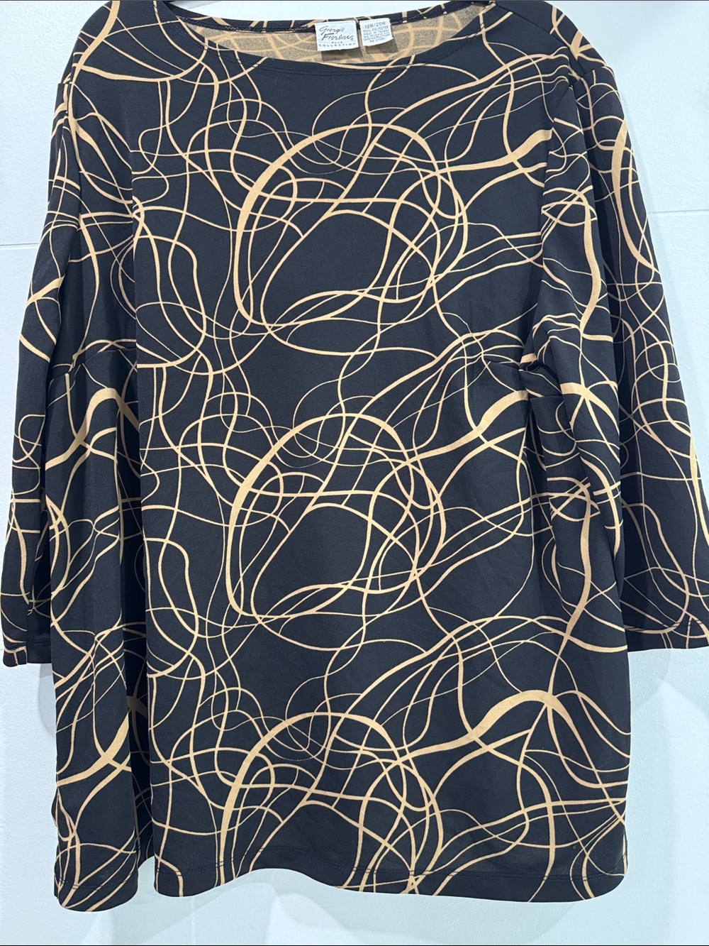 Giorgio Fiorlini Black Long-Sleeve Dress with Tan Swirl Print